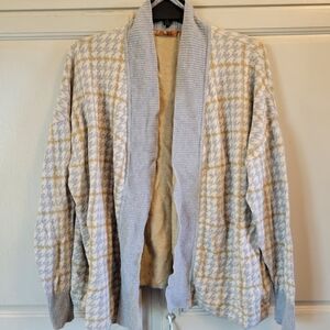 Belldini Gray Cream Gold Houndstooth Open Cardigan